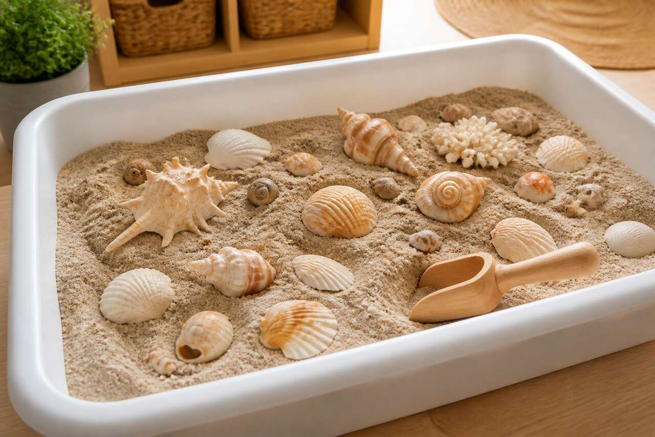 Les bienfaits du sable et des coquillages pour l'&eacute;veil des sens