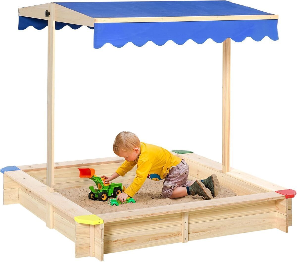 Test du bac à sable carré Outsunny en bois naturel avec toit ajustable