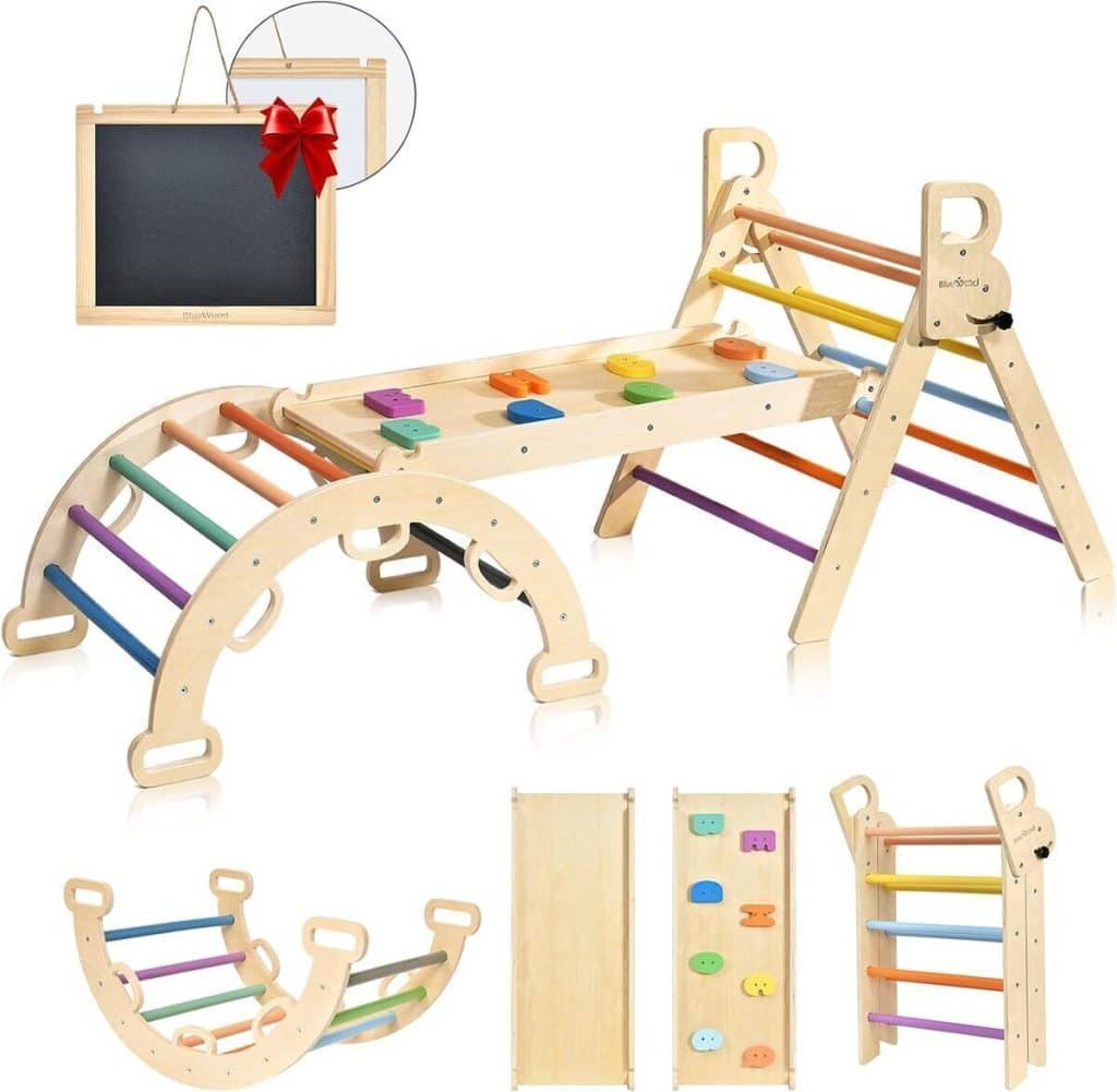 Test du triangle d'escalade BlueWood 7 en 1 Montessori avec toboggan
