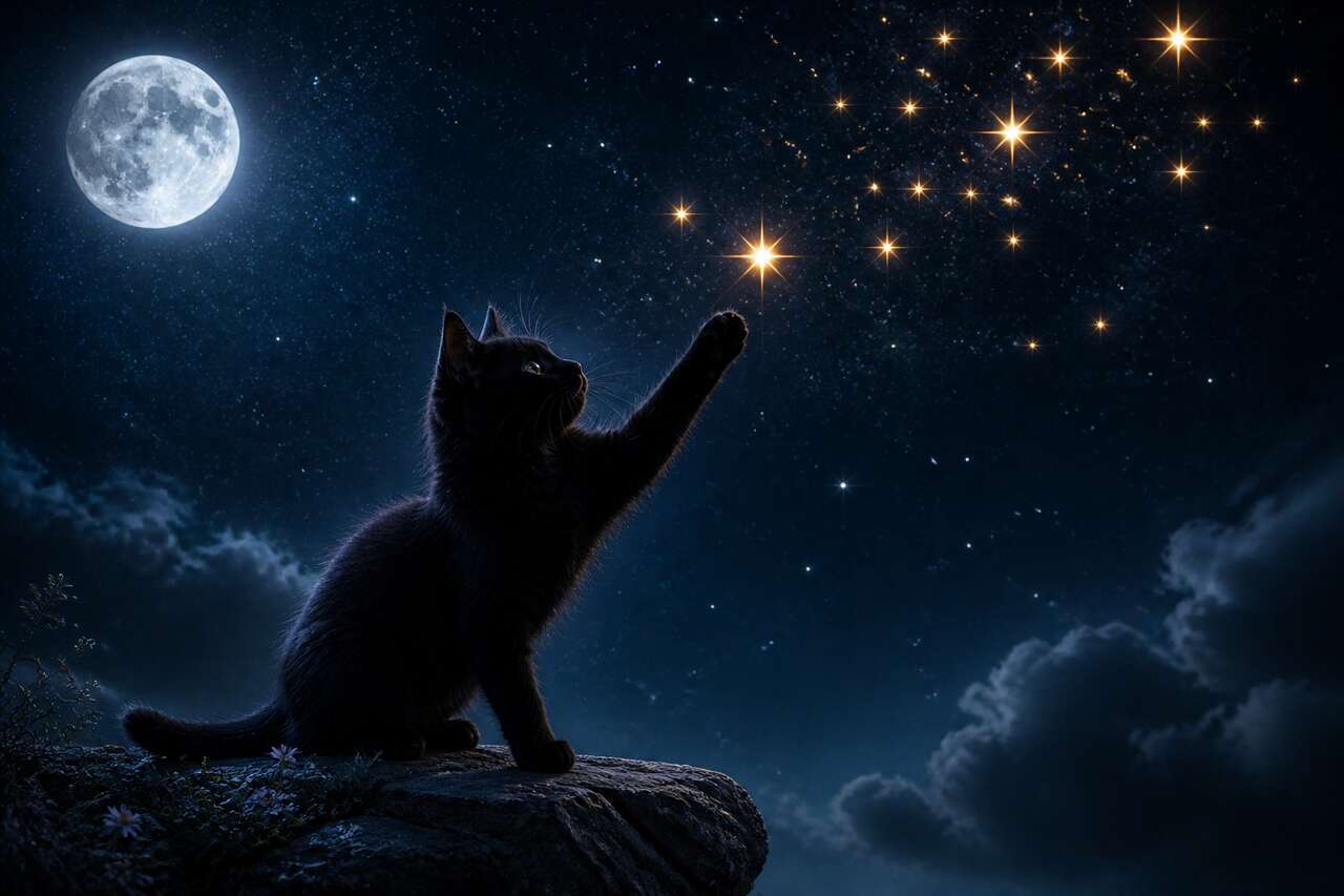 Le chat magique qui jouait avec les étoiles