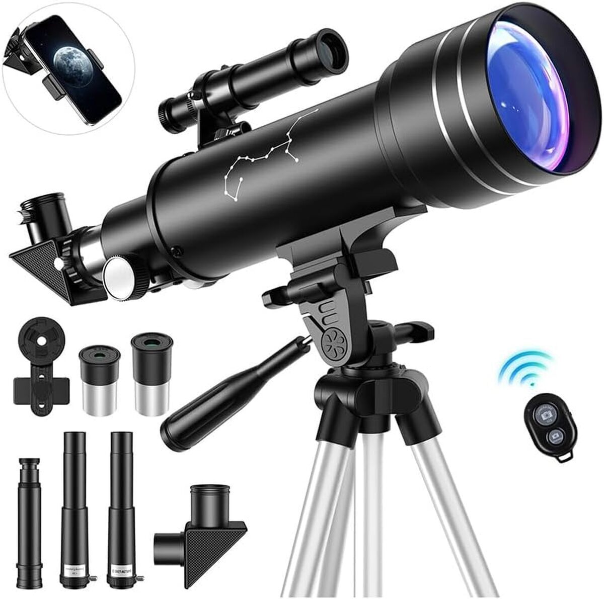 Test du télescope astronomique 70mm avec télécommande et filtre lunaire
