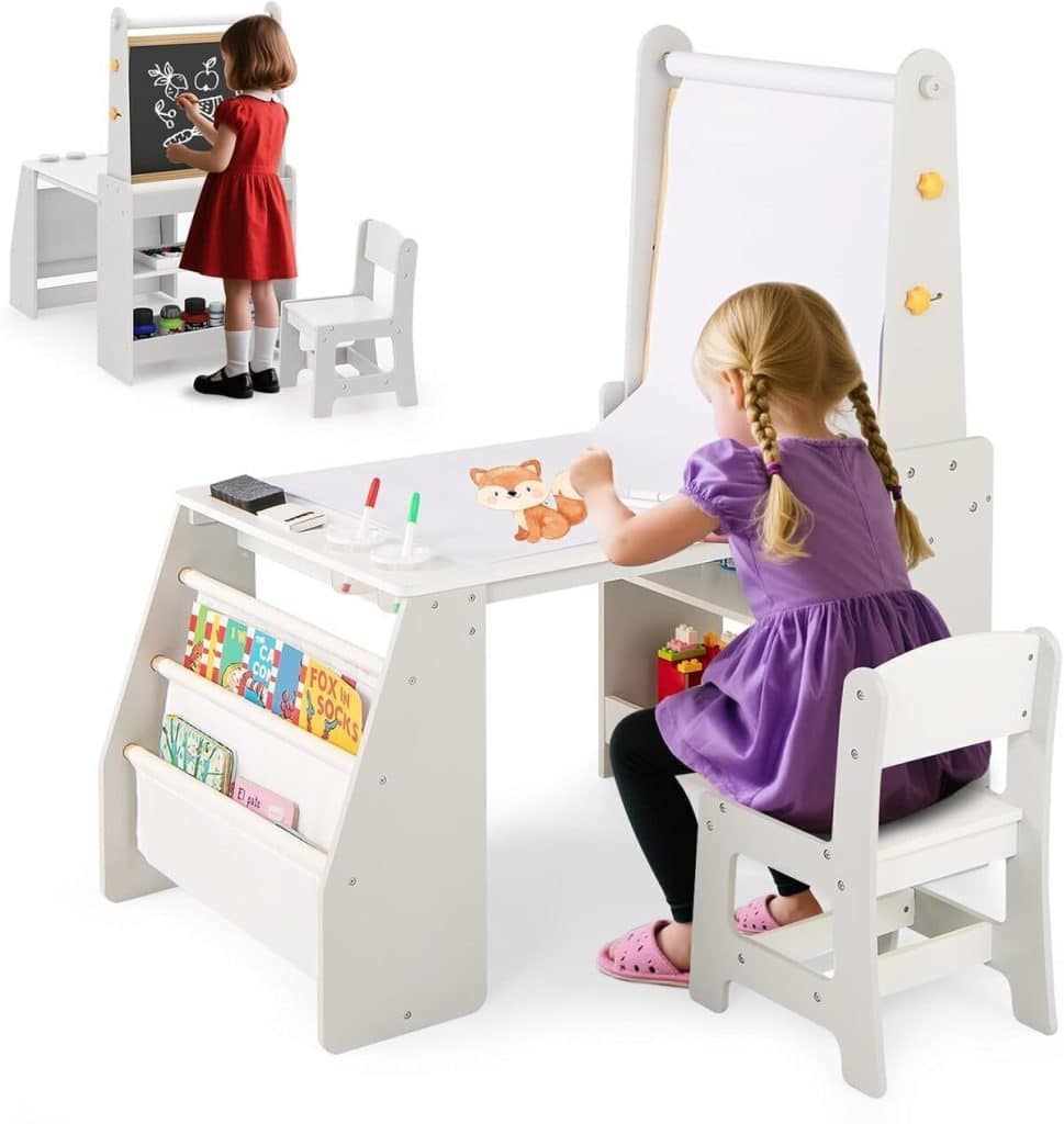 Test : bureau enfant Costway avec chaise et tableau multifonction gris
