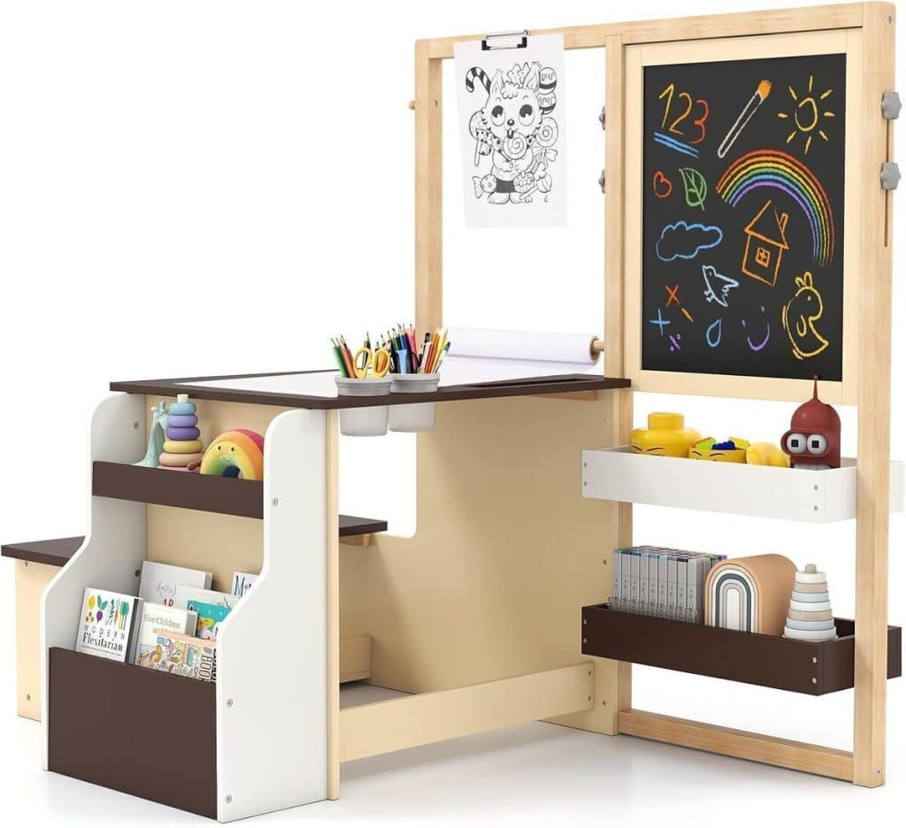 Test du chevalet double face en bois Goplus pour enfants (rose)