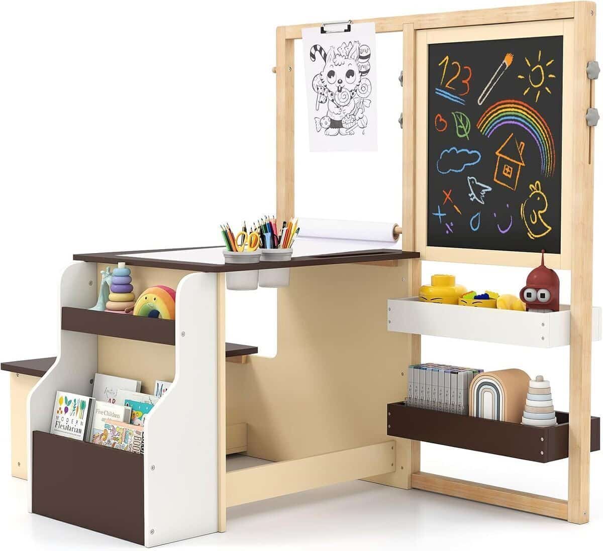 Test du chevalet double face en bois Goplus pour enfants (rose)