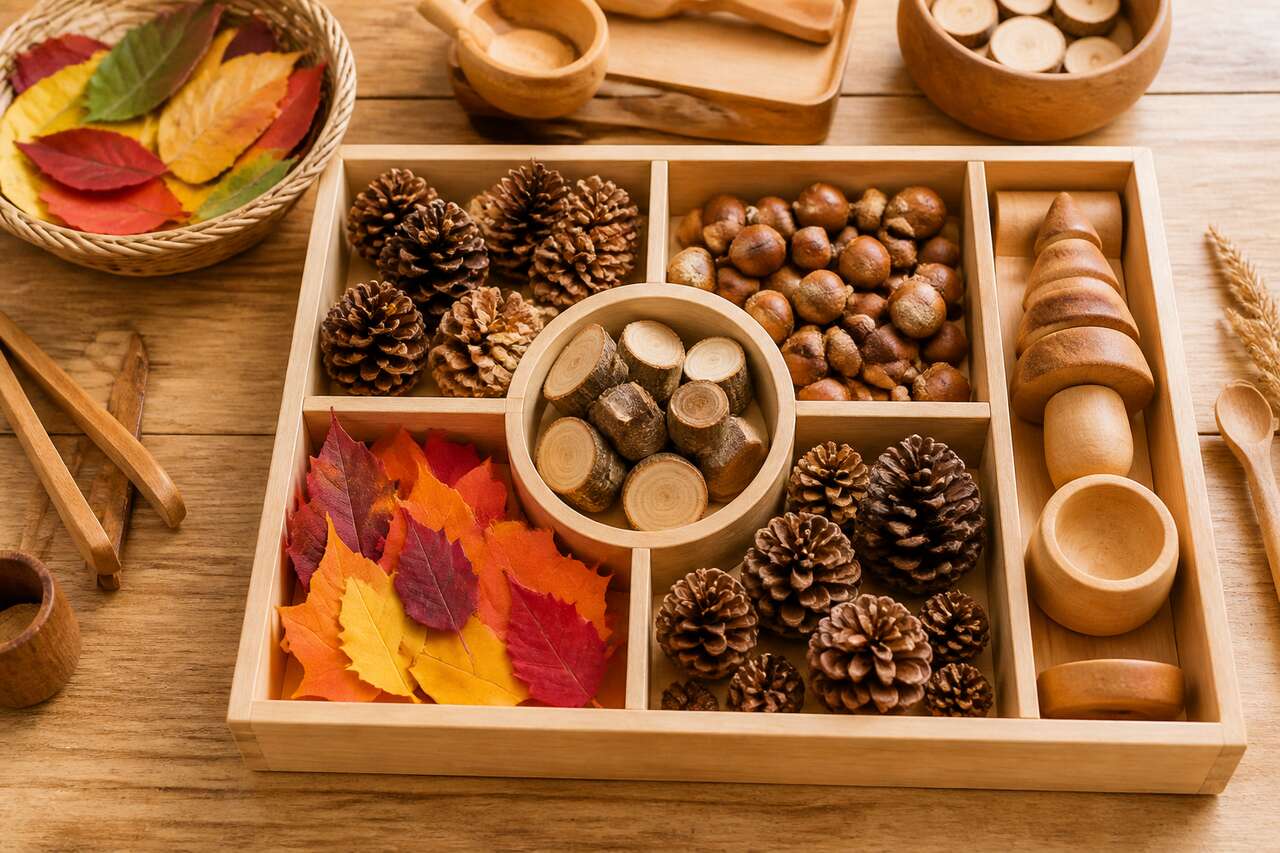 Plateau sensoriel d'automne Montessori : activités ludiques