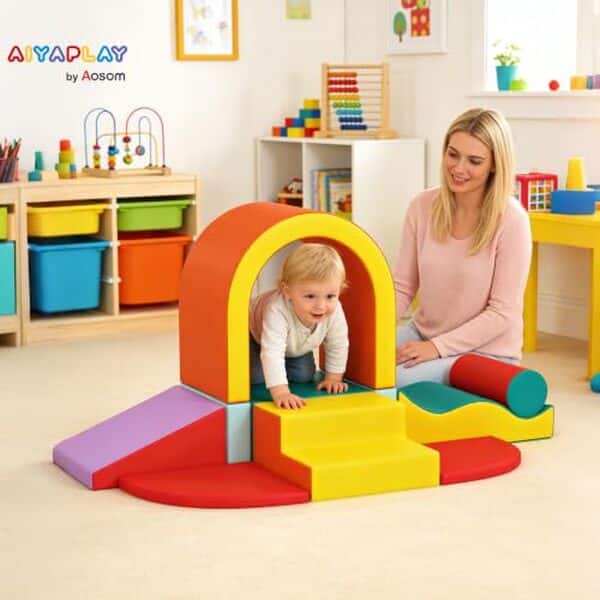 Découvrez le parcours motricité AIYAPLAY 10 pièces : développement psychomoteur, sécurité certifiée et divertissement sans fin pour votre bébé