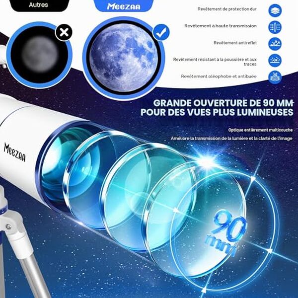 Découvrez notre test détaillé du télescope réfracteur Meezaa 90mm : analyse de ses performances, portabilité et qualité optique pour l'observation astronomique.