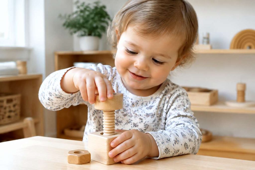 Apprendre à visser à 18 mois : méthode Montessori
