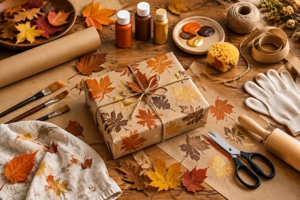 Papier cadeau personnalisé : thème feuille d'automne