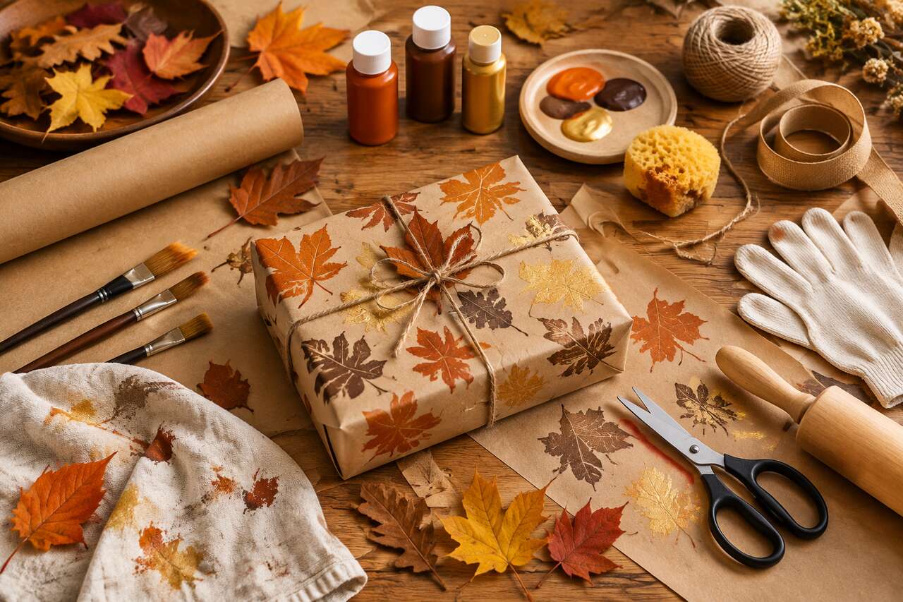 Papier cadeau personnalisé : thème feuille d'automne